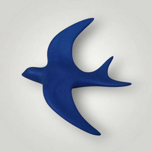 Hirondelle décorative en céramique bleu - création artisanale murale Tatooceram