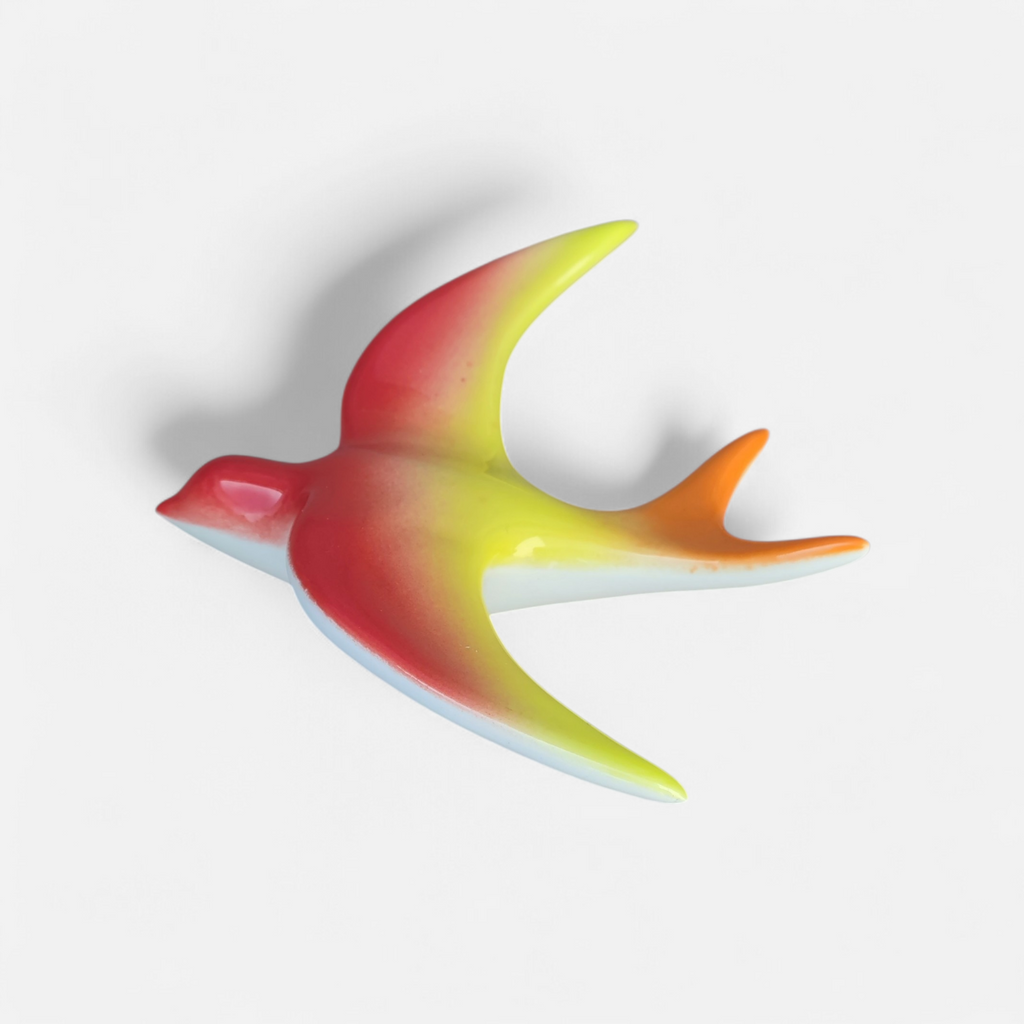 Hirondelle murale en porcelaine artisanale – finition mate & brillante 🐦 intérieur/extérieur